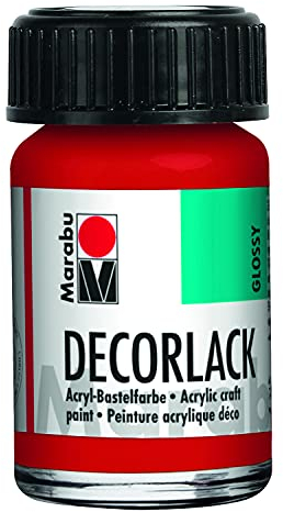 Marabu 11300039230 - Decorlack Acryl Geranie 230, 15 ml, hochglänzender Acryllack auf Wasserbasis, wetterfest, speichelfest, zum Malen, Schablonieren und für Serviettentechnik
