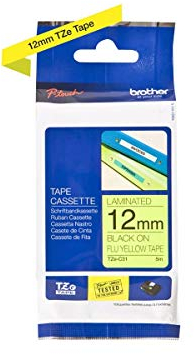Brother TZEC31 Original P-touch Schriftband TZe-C31 12 mm,schwarzaufsignalgelb(u.a.fürBrotherP-touchPT-H100LB/R,-H105,-E100/VP,-D200/BW/VP,-D210/VP)