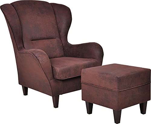 Supellex Ohrensessel »Sofia«, Design Kunstleder Vintage, braun, dunkel (Design-Nr.: 5192), wahlweise mit Hocker