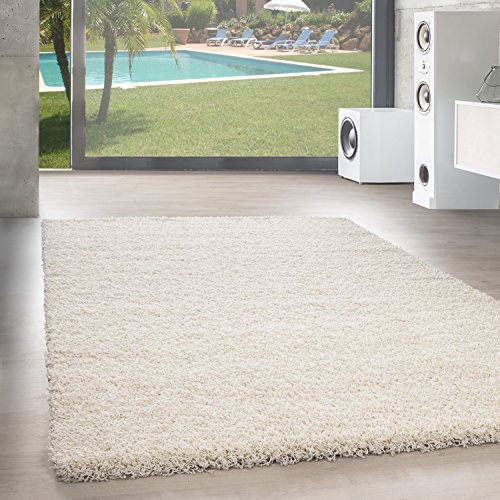 SIMPEX Flauschiger Teppich Wohnzimmer Schlafzimmer Läufer Flur Esszimmer Küchenteppich Hochflor Einfarbig Modernes Design 30 mm Florhöhe Kuschelweich, Creme, 120 x 170 cm