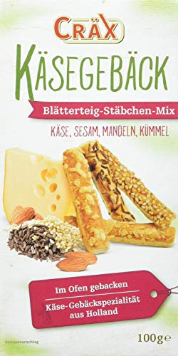 Cräx Käse-Blätterteig Stäbchen Mix (Käse, Sesam, Mandel, Kümmel) 100 g, 10er Pack (10 x 100 g)