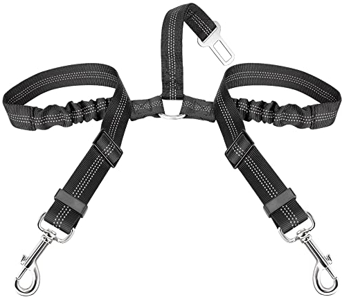 lukovee Doppel Hund Sicherheitsgurt, Dual Pet Auto Sicherheitsgurt verstellbar, Double Dog Coupler Blei mit Elastic Bungee und reflektierenden Streifen keine Sicherheit