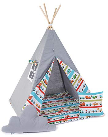 Kinder Teepee Tipi Set für Kinder Spielzeug drinnen draußen Spielzelt Zelt 8 Elemente dabei Tipi-Set Indianer Indianertipi mit Fenster usw. (mit kleinem Zubehör, Auto)
