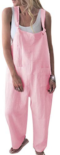 Onsoyours Salopette in Lino con Maniche a Giro da Donna Pantaloni Siamesi Donna Romper Sling Senza Maniche Pantaloni Larghi Tuta A Rosa IT 40