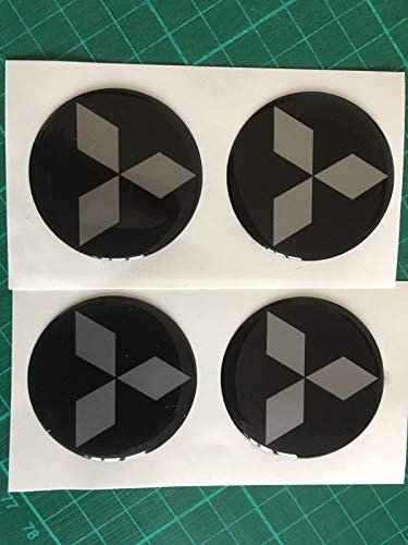 SCOOBY DESIGNS Mitsubishi Alufelgendeckel-Aufkleber, gewölbt, schwarz, silber, Diamanten, Evo X4, Shogun LS200 Outlander (55 mm)