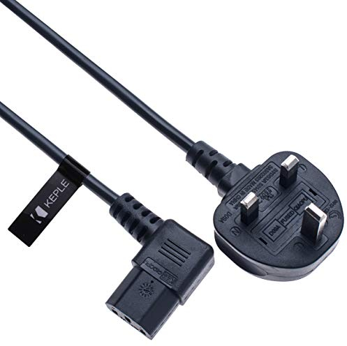 3 Pin Mains Power Lead 3 Prong Plug Cord Right Angle Kettle Cable Compatible with LG 50PC56-ZD 50PC56-ZD 32LK450U / 32LG2000 32LG3000 22LH2000 / Panasonic TH37PX60B TH-42PX80B TH-42PX60B C13 to UK 2m