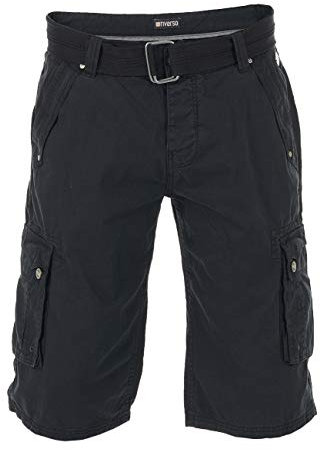 riverso Kurze Hosen Herren Cargo Shorts mit Gürtel Regular Fit RIVAnton Cargoshorts Sommer 100% Baumwolle, Größe:W 31, Farbe:Black (24000)