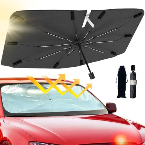 2026 Windshield Sun Shade Umbrella, Foldable Car Umbrella Sunshade with UV Block Car Front Window (Heat Insulation Protection) for Auto Windshield Covers Blackout Trucks Cars (Large)
