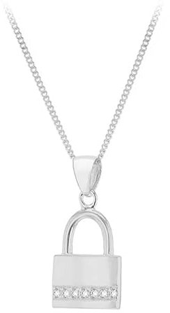 Tuscany Silver Women's Sterling Silver CZ 10.5mm x 22mm Padlock Pendant On Sterling Silver 25 Panza Curb Chain 46cm/18 Necklace