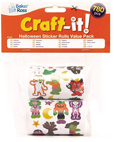 Baker Ross AX455 Halloween Aufkleberrollen Vorteilspackung - 780 Stück, Kreative Künstler- und Bastelbedarf zum Basteln und Dekorieren zur Winterzeit