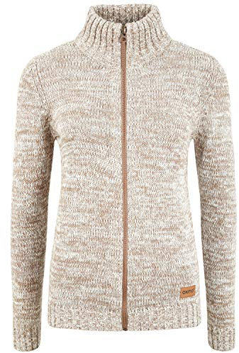 OXMO OXPhenix Damen Strickjacke Grobstrick Cardigan Strickcardigan mit Stehkragen Reißverschluss 100% Baumwolle Regular fit, Größe:XXL, Farbe:Dune (795409)