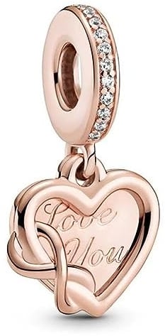 PANDORA Love You Unendlichkeits-Herz Charm-Anhänger aus 14 Karat Rosévergoldeter Metalllegierung und Cubic Zirkonia, 789369C01