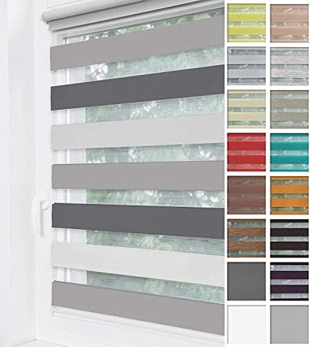 Home-Vision® DuoRollo Klemmfix, Doppelrollo ohne Bohren mit Klämmträgern, DuoRollos für Fenster und Türen (Hellgrau-Grau-Graphit, B85cm x H220cm)