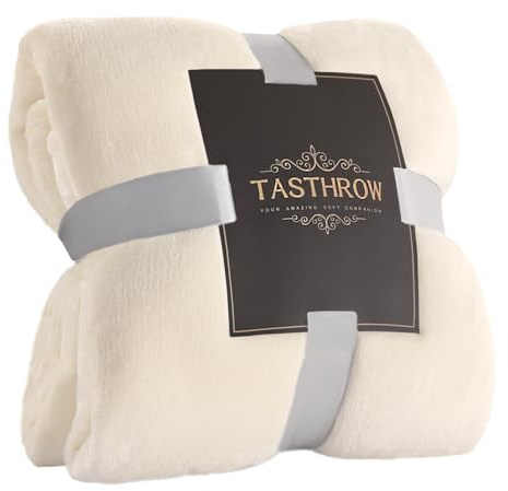 TASTHROW Grande coperta in pile di flanella, 127 x 188 cm, comoda e leggera, spessa, adatta per tutte le stagioni, adatta per donne, uomini e bambini (bianco crema) | Morbida coperta leggera e spessa, adatta per tutte le stagioni, adatta per donne, uomini e bambini