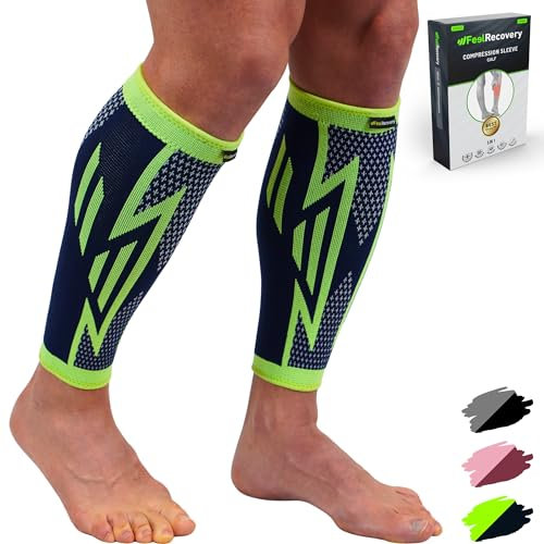 2 Pack Manchons de Compression Homme & Femme - Support de Mollets pour Running, Périostite, Tensions Musculaires et Crampes - Chaussettes Contention pour Jambes - Respirant & Antidérapant