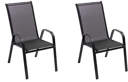 Baroni Home Set Sedie da Giardino con Schienale Alto, Sedie da Esterno per Giardino, Terrazza, Balcone, Veranda, Piscina, in Metallo e PVC, Sedie Impilabili, 91x66x54 cm, Colore Nero, 2 Pezzi