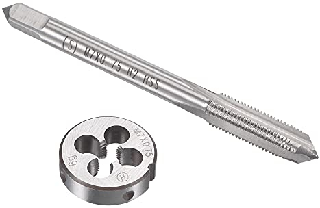 sourcing map M7 x 0.75mm Métrique Ensemble à Fileter HSS Machine Filetage Vis Robinet avec Alliage Outil Acier Rond Filetage Matrice