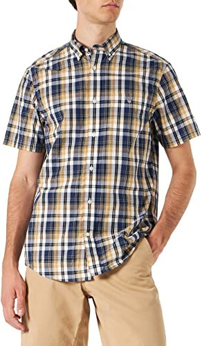 GANT Men's D2. REG Washed POPLIN Check SS BD Shirt, Hazelwood Beige, M