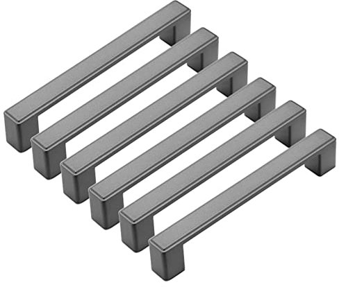6 Piezas Tiradores de Armarios y Cajones - Aleación de Aluminio Gris - Manijas para Cocina, Puerta, Armario Empotrado (Centros de Orificio: 128mm)