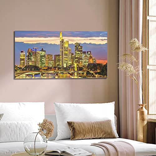banjado® Glas Bild 120x60cm mit Motiv Frankfurt Main als Wandbild für Wohnzimmer/Küche/Büro - Wohnzimmer Bild aus ESG Sicherheitsglas kratzfest mit geschliffenen Kanten - Glasbild groß als Wand Bild