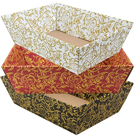 10 x PresentFill® Präsentkorb Floral Barock Golddruck Bordeaux ohne Inhalt Geschenkkorb aus umweltfreundlichen 100% Recycling Karton Wellpappe - rechteckig - Made in Germany