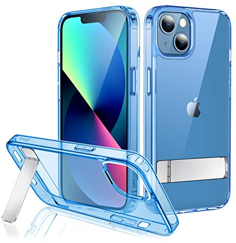 JETech Kickstand Case for iPhone 13 mini, 5.4-Inch, Support Wireless Charging, Slim Shockproof Bumper Phone Cover, 3-Way Metal Stand (Blue)