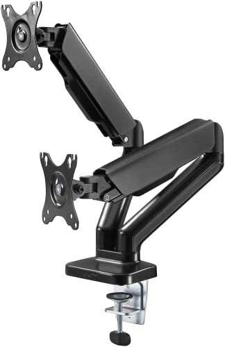 goobay Dual Monitorhalterung – mit Gasdruckfeder, für 17 bis 32 Bildschirme, Neig & Drehbar, Tischklemmmontage, 9kg Tragkraft, mit Kabelmanagement, VESA Kompatibel 75x75 & 100x100, 58531 Doppelarm