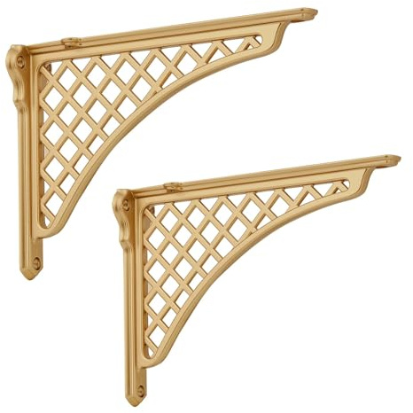 HARPOON Robuste Regalhalterungen aus Gusseisen, viktorianisch, Barock, L-förmige Regalhalterungen, DIY-Projekte, Hardware im Lieferumfang enthalten, 2 Stück,20 cm, Gebürstetes Gold