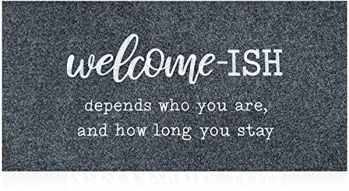 JJUUYOU Large Welcome Mat for Front Door Large 120X45CM Outside Entryway Funny Welcome-ish Gray Doormat Non Slip Rubber Backing Low Profile Mats for Entry Patio Shoe Rugs