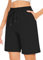 TARSE Damen Bermuda Shorts Lang Baumwolle Lose mit Taschen Knielang für Yoga Casual Walking Übung Shorts, Schwarz, Klein