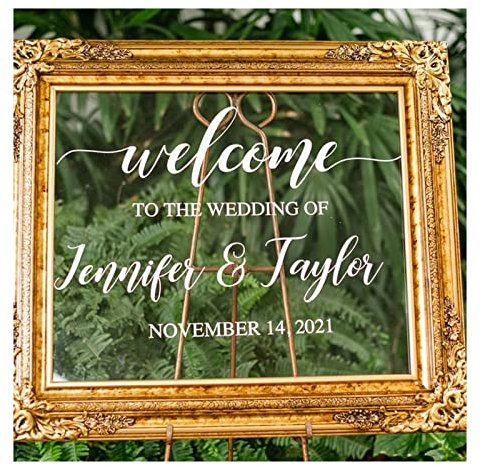 Welcome to Our Wedding Sign, Mirror Decal Wedding, Welcome Sign Personalised Rustic Vintage Name & Date Custom Text Wording (69x42cm)