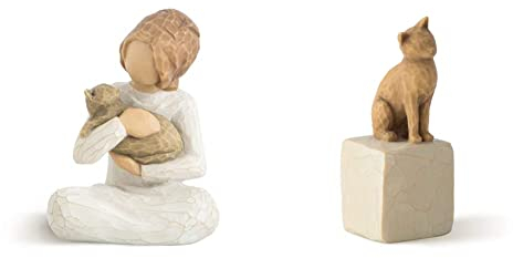 Willow Tree 26218 Kindness Girl Figurine, Lighter Skin Tones & Hair Color, 7.5 cm & Love My Cat Light Figurine
