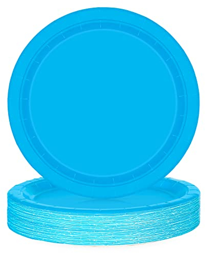 PARTY GO 50 Pcs 9 Paper Plates for Dinner and Dessert, Disposable Plates Party Supplies Pack for Graduation Holiday Wedding Birthday Party Baby Shower Decorations, Blue