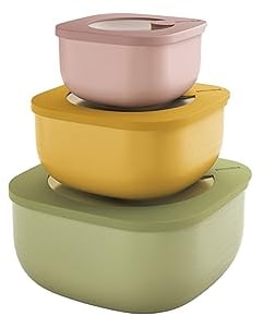 Guzzini - Kitchen Active Design, STORE&MORE BIO Set of 3 Shallow Airtight Fridge/Freezer/Microwave Containers - Multicolour, 19,5 x19,5 x h9,3 cm | 450/975/1900 cc - 17072552