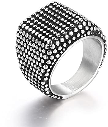 BCughia Goth Ringe, Herrenringe Titan Stahl Silberring mit Schwarzen Punkten, Breit 19,3 mm Valentinstag Eheringe Geschenke