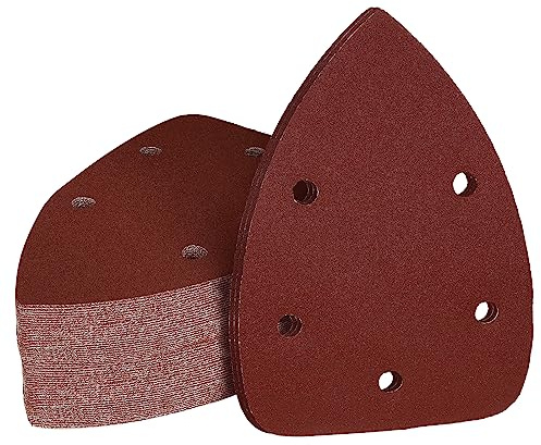 240 Grit Mouse Sander Sandpaper, Jamiikury 5 Hole Detail Sander Sandpaper Palm Sander Paper Mouse Sanding Pads Hook and Loop Sanding Sheets - Pack of 50