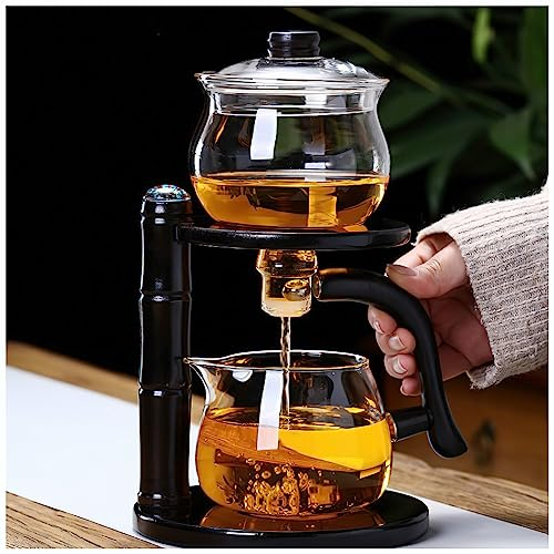 Kungfu - Juego de té mágico de vidrio, tetera magnética semiautomática, guía de agua, tetera magnética con infusor de vidrio resistente al calor, juego de té mágico perfecto para regalos navideños