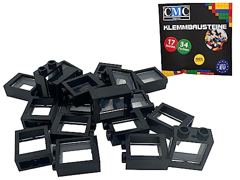 CMC imports 20 x Fenster mit Scheibe Klemmbausteine vers. Farben zur Auswahl Bausteine 1x2x2 Noppen Fensterrahmen (650 - Schwarz)