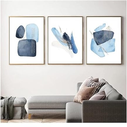 Blaues Poster 3 Stück Set Blau Abstrakte Geometrische Formen Bild Rahmenlos Wand Kunst Poster Wohnzimmer Schlafzimmer Modern Wandbild (blau (Farbe),30 * 40CM)