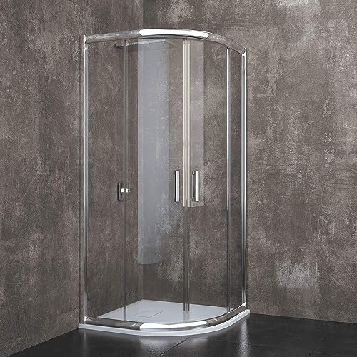 Box Doccia Semicircolare In Cristallo Temperato Trasparente da 6 mm Con Porte Ante Scorrevoli 195 Cm H Struttura Alluminio Anodizzato Maniglie in Acciaio Cromato Design Lubiana (80 x 80 Cm)