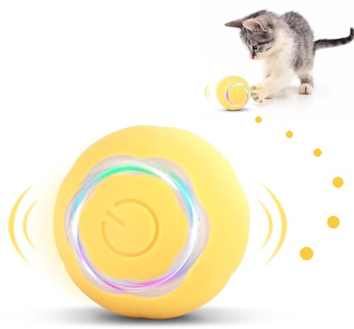 KEWUZY Giocattolo Interattivo con Palla Automatica, Gatti in Casa Intelligente Rotolante Automatica, con 2 Modalità, Esercizio Rotante Automatico a 360 Gradi per gatto e cucciolo (Giallo)