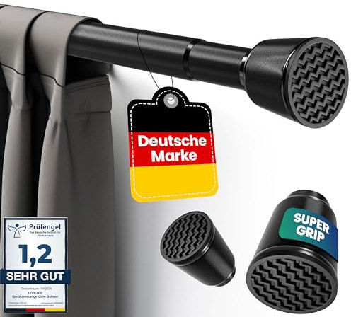 LOBUX® - Gardinenstange ohne bohren [schwarz, 70-120cm] – Teleskopstange Vorhang ausziehbar – Duschstange ohne bohren – Vorhangstange, Duschvorhangstange, Kleiderstange, Klemmstange Katzennetz