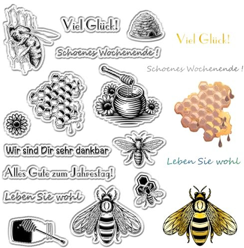 craspire Bienen Klare Stempel Deutscher Text Bienenstock Honig Wiederverwendbarer Poststempel Transparente Silikonstempelsiegel Für Die Tagebuchkartenherstellung Dekor DIY Scrapbooking Filmrahmen