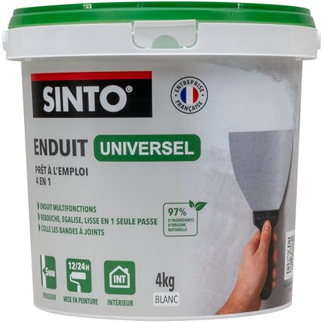 SINTO - Enduit Universel Pâte - Rebouche, Egalise, Colle et Lisse - Prêt à l'Emploi - Usage Intérieur - Technique Professionnelle - Format économque - Seau de 4kg