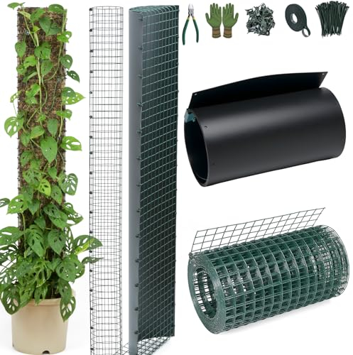 10ft/20ft/40ft DIY Metal Mesh Sphagnum Moss Pole Monstera Plant Support Self Watering Plant Poles for Climbing Indoor Plants(10ft Coated Wire Mesh,4ft Plastic Moss Poles)