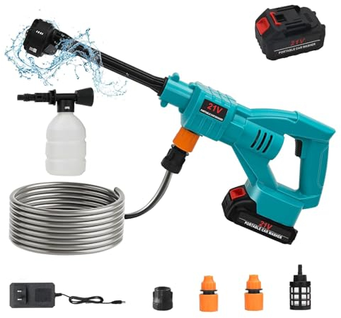 Akku Hochdruckreiniger für Makita 18V Akku, 40Bar Elektrische Hochdruck-autowaschpistole mit 6-in-1-Düse, 5x2000mAh Akku,Tragbarer Mobiler Hochdruckreiniger für Auto, Terrasse,Rasen, Pet (1*Batterie)