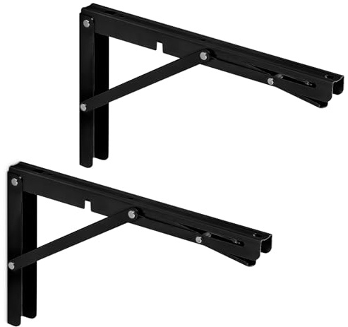 SOTECH 1 Paar Schwerlast-Klappkonsolen 300 x 175 mm schwarz | Tragkraft bis 150 kg klappbare Regalkonsole für die Wand-Montage