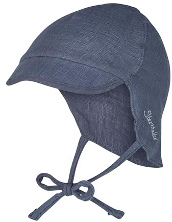 Sterntaler Schirmmütze Nacken Uni - Jungen Mütze mit kleinem Nackenschutz und Bindeband - Sommermütze aus luftigem Baumwoll Musselin - Sonnenhut - Baby und Kinder Kopfbedeckung - blau, Größe 41