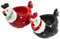 Dekohelden24 Keramik Eierbecher - Eierhalter - Eierschale als Huhn, schwarz, rot und grau mit weißen Punkten, als 2er Set, Größe L/B/H 9 x 7 x 8 cm