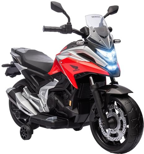 AIYAPLAY Moto électrique pour Enfants Moto Porteur Honda pour Enfants 3 à 6 Ans avec Musique, phares - Voiture électrique 12V avec 2 Roues d'entraînement - dim. 107L x 46l x 75H cm Rouge